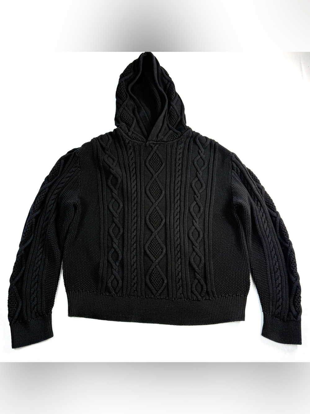 Gap Kids XXL 14-16 Husky Black Cable Knit Hooded Sweater 100% Cotton